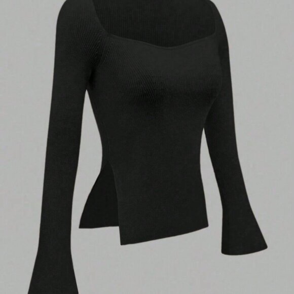 Black Casual Women's Ribbed Knit Top - Picture 2 of 5